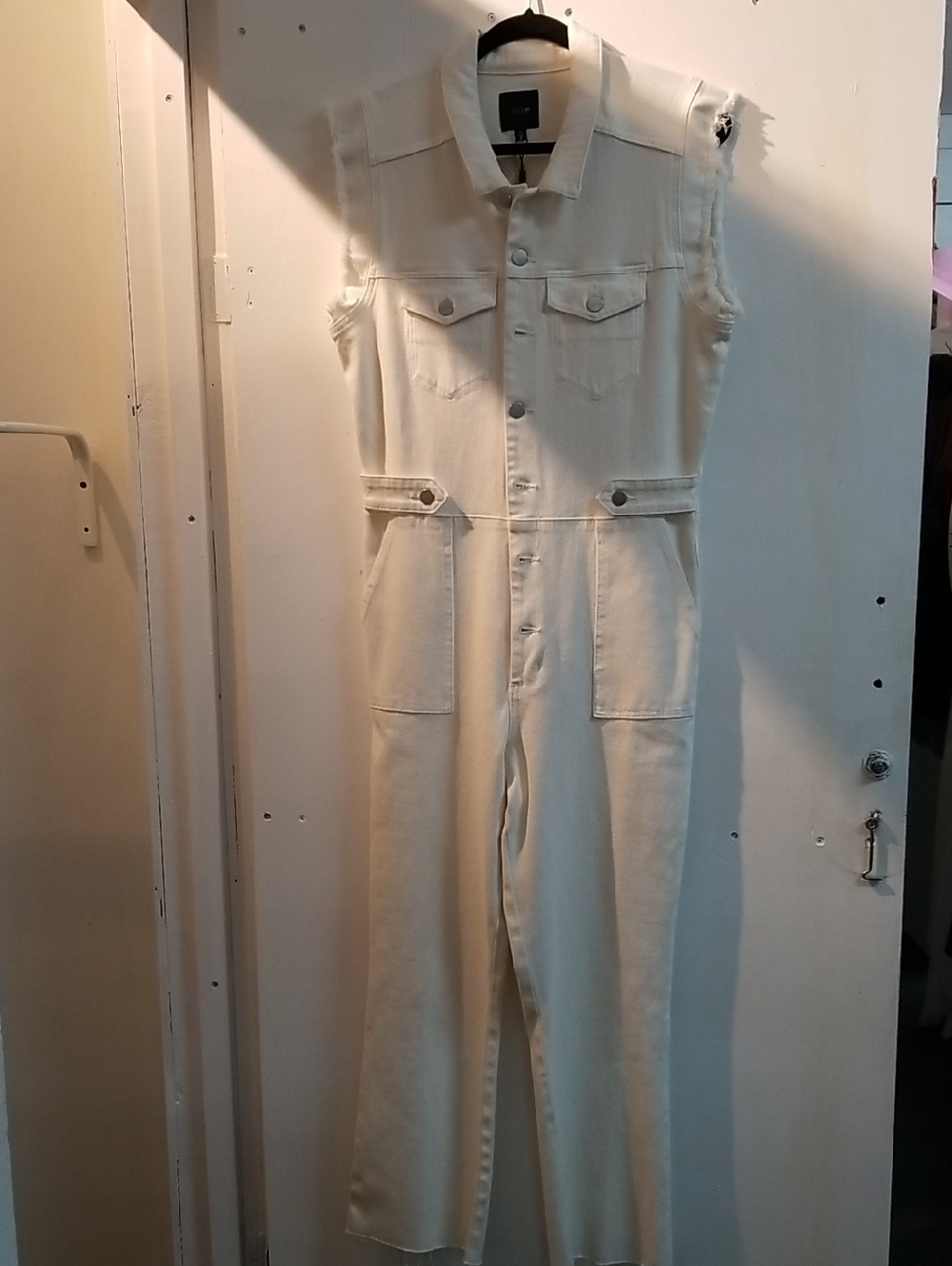 Joe's Jeans Sleeveless Cream Denim Jumpsuit